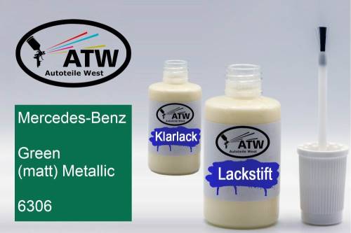 Mercedes-Benz, Green (matt) Metallic, 6306: 20ml Lackstift + 20ml Klarlack - Set, von ATW Autoteile West.